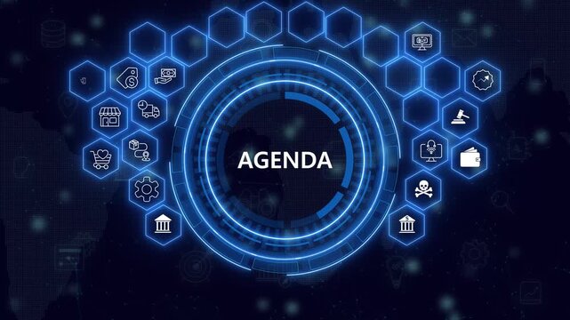 Agenda meeting appointment activity information concept. List of meeting activities in the order to be taken up, beginning with the call to order, ending with adjournment. Touching agenda on 4k motion
