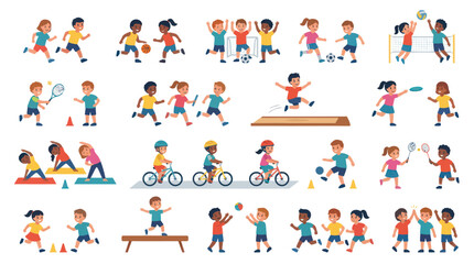 Fototapeta premium Children's Sports and Activities Vector Illustration - Flat Design Style