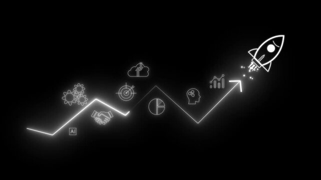 Businessman touch rocket launch investment growth, planning and starting corporate business start up aiming objective value development leadership and customer target group. 4k motion on transparent