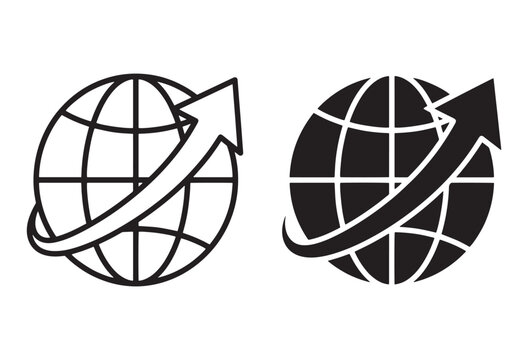 Black and white globe icons with arrows Vector, illustration
