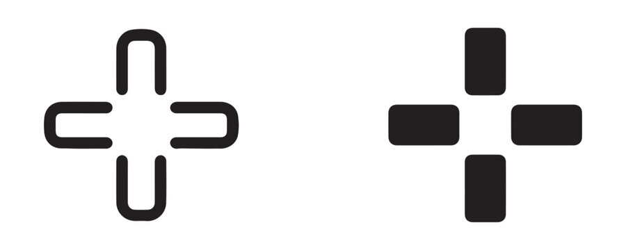 Two styles of rounded cross icons with hollow outline and solid filled shapes for user interface design.