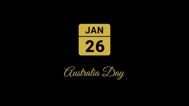 Animated Calendar Icon January 26th Date Australia Day Metallic Gold Isolated On Black Background