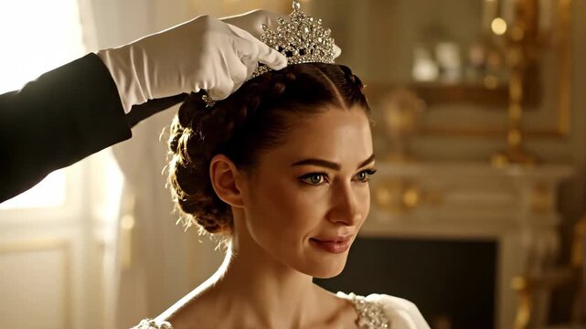 Royal moment as a sparkling tiara is placed on a woman's head
