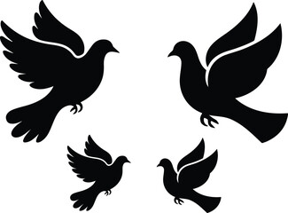 Fototapeta premium Dove silhouette vector icon set isolated on white background with editable bird clipart collection