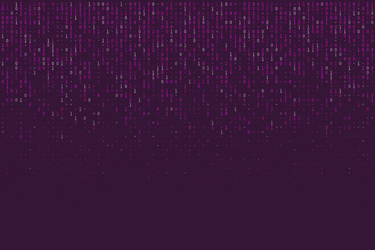 Purple Binary Code Digital Background with Falling Data Stream for Cyber Security and Technology Concepts