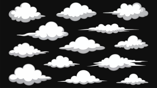 Decorative smoke and cloud silhouettes set for comics logos branding and creative vector projects