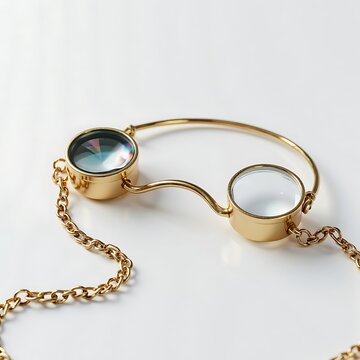 Vintage gold pince nez eyeglasses with chain isolated on white