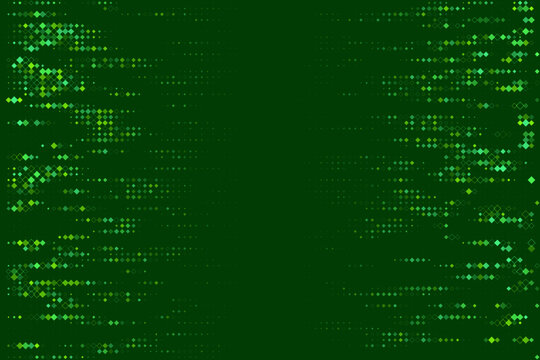Digital Data Stream Background with Glowing Green Pixels and Abstract Geometric Diamond Patterns for Tech Concepts