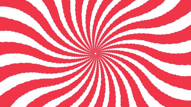 Abstract candy cane rotating spiral motion graphic background footage hypnotic swirl design pattern, Sunburst rotating animation background 4k loop