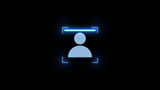 Animated user icon scan with data id identification, data scanner icon animation, face detection and people identification 4K