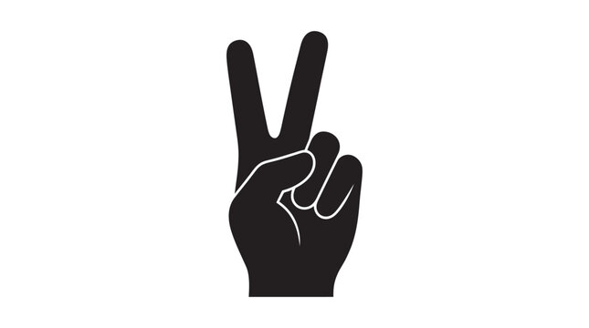 Hand Gesture With Victory Sign Black Silhouette