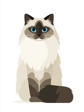 Pixel Art Ragdoll Cat With Blue Eyes And Fluffy Tail Sitting On White Background