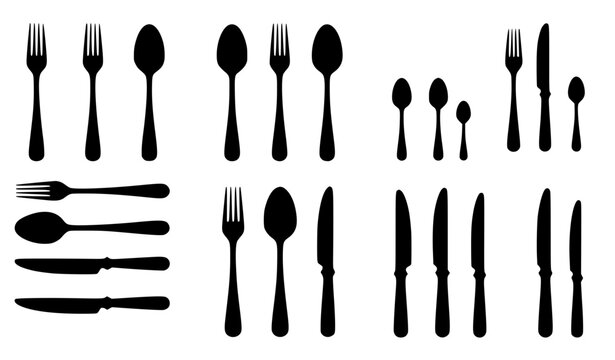 Spoon knife and fork silhouette vector icon set