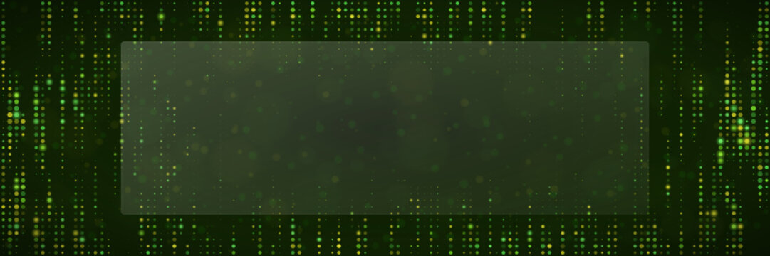 Digital Matrix Background with Glowing Green Data Stream and Central Text Overlay Frame for Technology Presentations