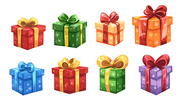 set of colorful gift boxes on white background
