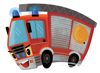 cartoon scene with firetruck fire brigade car heavy duty truck isolated illustration for children © honeyflavour