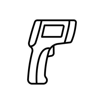 Infrared thermometer gun line icon for non-contact temperature measurement.