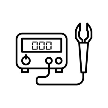 Digital clamp meter line icon for electrical current testing and measuring.