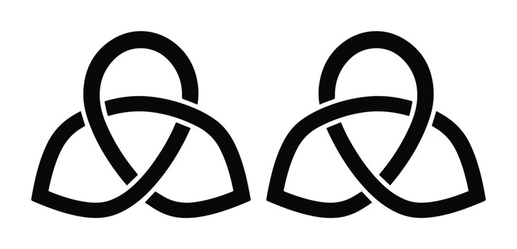 Elegant black Celtic knot vector symbols, a pair of traditional Irish trinity knots, spiritual and decorative design elements for cultural projects, tattoos, or branding