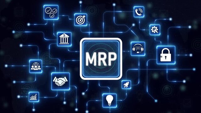 MRP Material Requirement planning Manufacturing Industry Business Process automation. 4k motion Technology and network concept