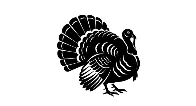 A black silhouette illustration of a turkey with its feathers spread