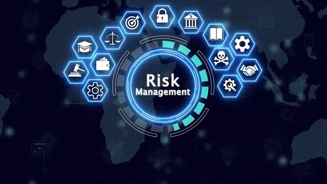 Risk Management and Assessment Concept for Business Investment in Technology and Network Environment .Comprehensive Risk Management and Assessment for Business Investment . 4k animated on transparent