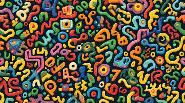Abstract seamless pattern with colorful playful doodle shapes