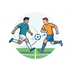 Fototapeta premium Two soccer players competing for the ball on a field.