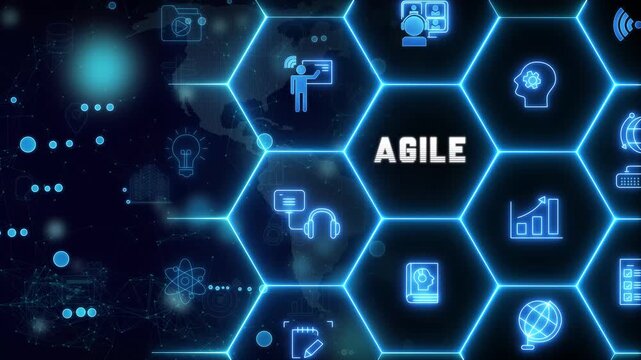 Agile management, the principles of agile software development and lean management to various management processes, product development lifecycle and project management.4k motion on transparent.