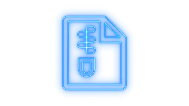 Colorful neon zip file icon representing data compression and storage for digital technology applications and web design isolated on transparent background for professional use