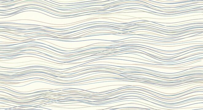 A digital illustration featuring wavy, parallel lines in various shades of blue and beige on a cream background