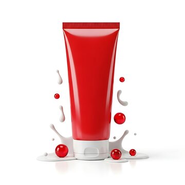 Red toothpaste tube with dynamic squeeze effect illustration