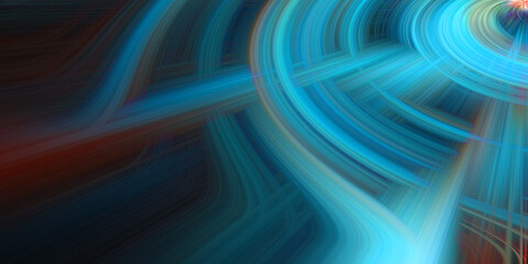 Abstract background featuring light trails with blue and orange colors creating dynamic energy motion blur effect on dark backdrop. © GlobalVector Design
