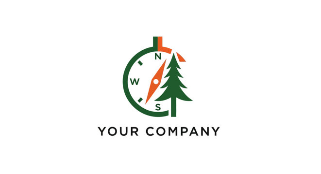 Compass with pine tree logo design.