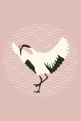 Fototapeta premium crane, seigaiha, asian pattern, pink, decorative bird