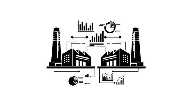 Industrial factory buildings with graphs.