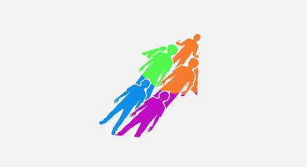 Fototapeta premium Abstract illustration of diverse people silhouettes moving upward as a team.