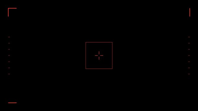 Red Viewfinder Camera HUD Border Frame Focus Overlay Black Background Seamless Loop 4K