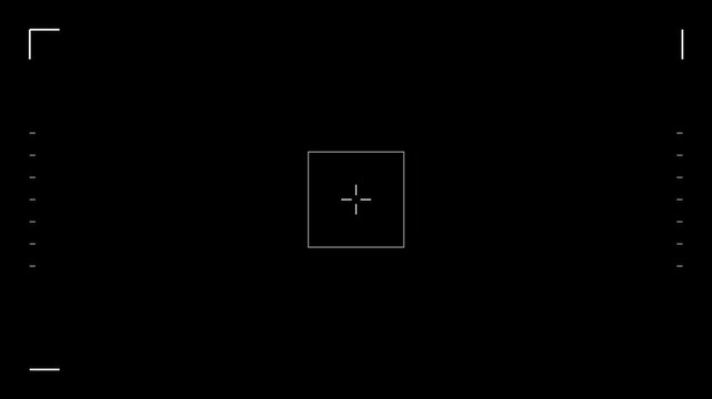 White Viewfinder Camera HUD Border Frame Focus Overlay Black Background Seamless Loop 4K
