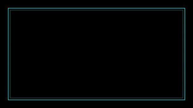 Cyan Double Line Border Frame Static Overlay Black Background Seamless Loop 4K