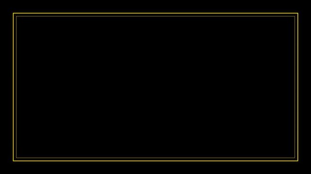 Gold Double Line Border Frame Static Overlay Black Background Seamless Loop 4K