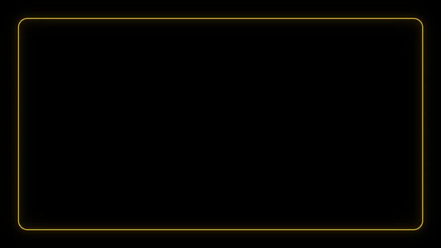 Gold Neon Glowing Border Frame Rounded Overlay Black Background Seamless Loop 4K