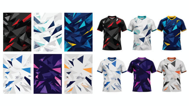 Vibrant soccer jersey pattern designs and matching shirts in various colors and styles