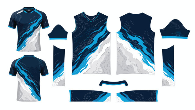 Soccer Jersey Pattern set for football team uniform design with blue and white colors