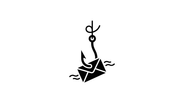 Phishing Email Icon - Envelope Hooked on Fishing Hook Concept