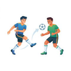 Fototapeta premium Two men playing soccer passing the ball between them.