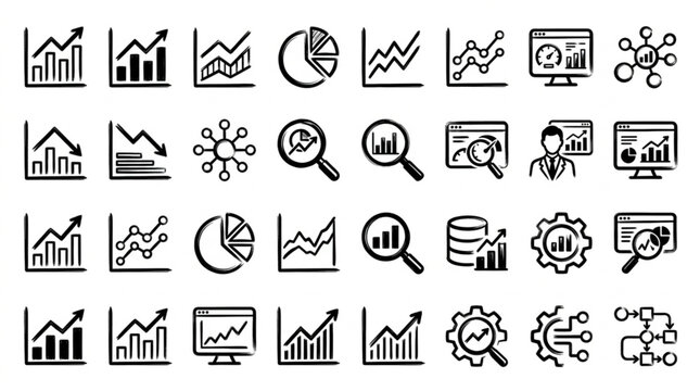 Collection of Hand Drawn Business Growth Charts and Graphs Icons.