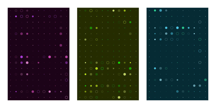 Abstract Digital Data Grid Backgrounds with Glowing Hexagonal Nodes for Technology and Network Visualization