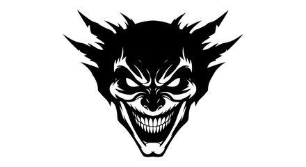 Fototapeta premium Scary Clown Face Silhouette, Evil Grinning Monster Head