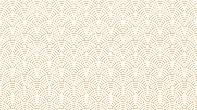 Seamless traditional Japanese wave pattern with concentric semicircles in beige and cream colors